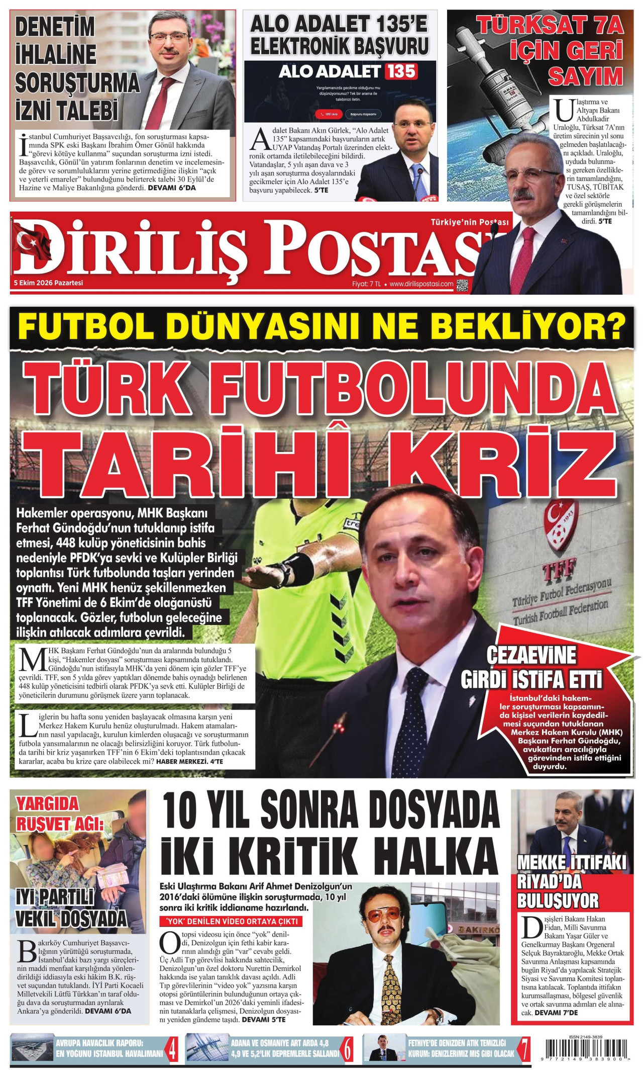 Diriliş Postası Gazetesi gazetesi manşeti