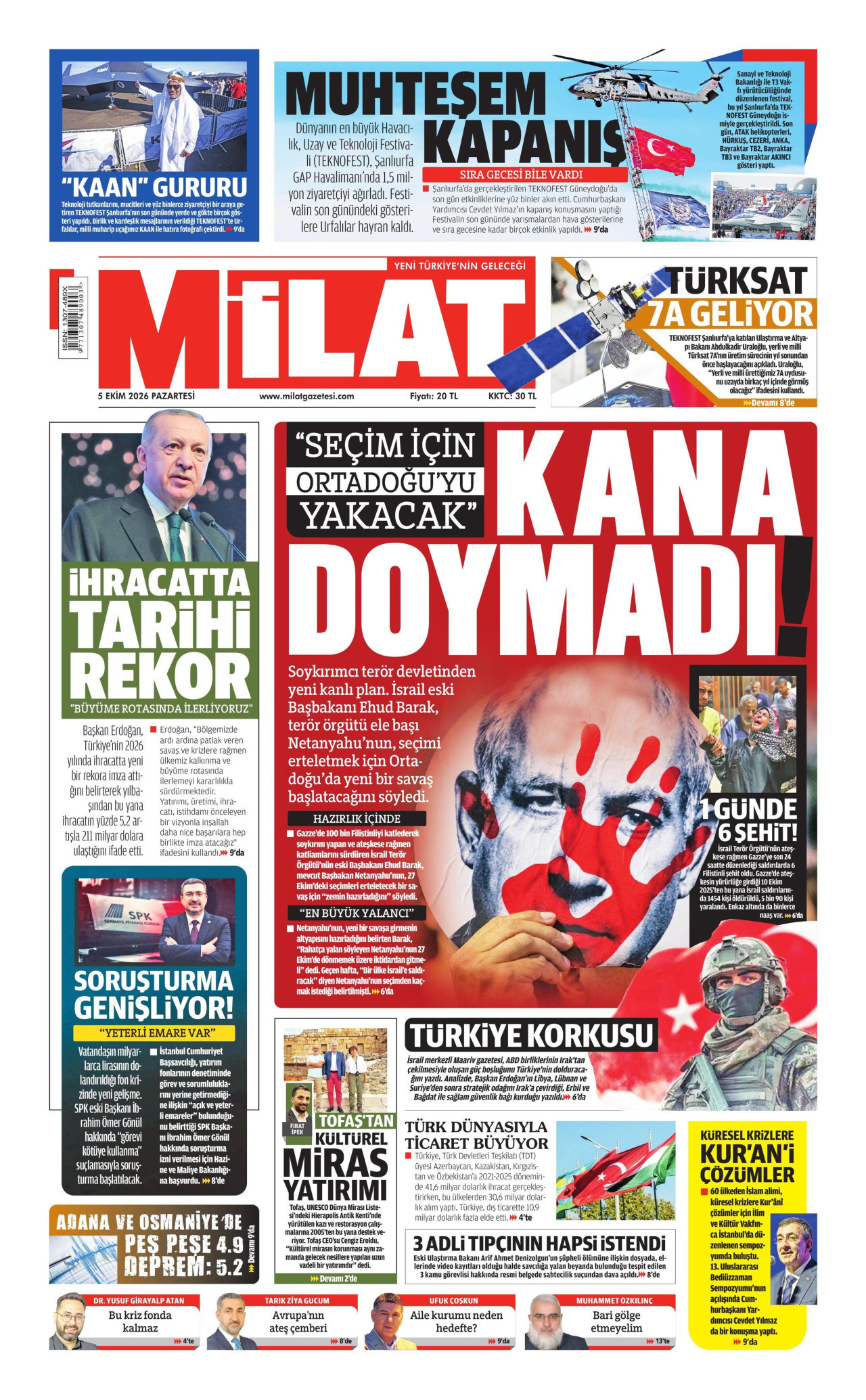 Milat Gazetesi gazetesi manşeti