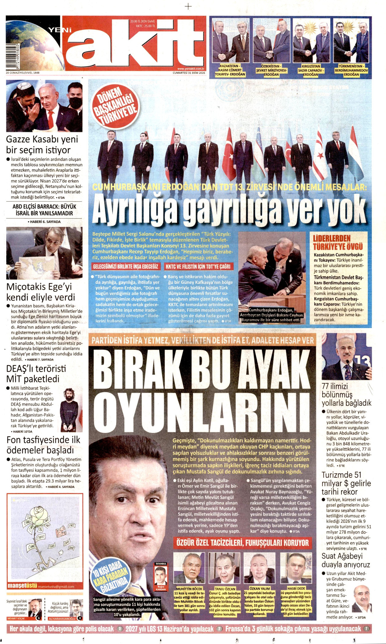 Yeni Akit Gazetesi gazetesi manşeti